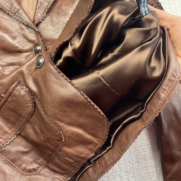 VTG Dominique Western Brown Leather Jacket Women's M Hipster Biker Pockets - Picture 7 of 16
